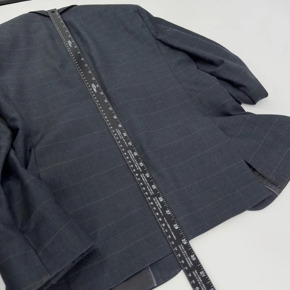 Banana Republic Mens 38S Tailored Fit Blazer Dark Gray Windowpane Plaid Jacket